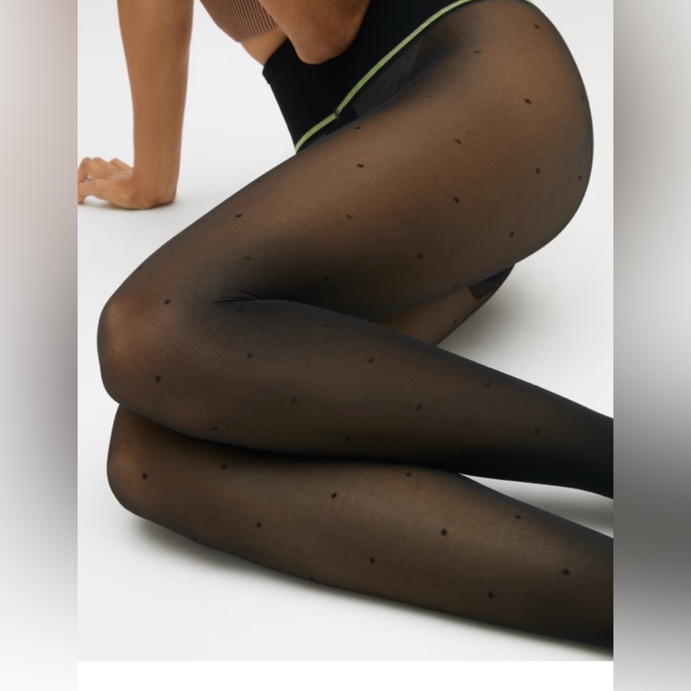 SHEERTEX Polka Dot Sheer Rip-Resist Black Tights Medium